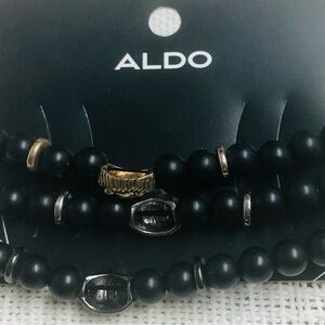 Aldo Men's Black Beaded Bracelet with Gold Accents
